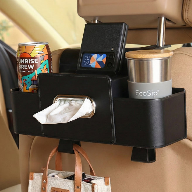 웨이백홈 컵홀더 차량용 뒷자석 수납함, 블랙, 1개