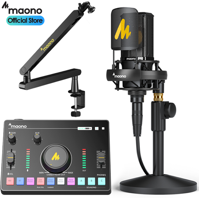 마오노 AMC2 NEO + PM500 라이브 방송용 유튜브 틱톡 녹음용 오디오인페이스 마이크 스탠드 패키지, AMC2 NEO 블랙, PM500 마이크, BA92 스탠드