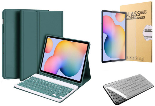 갤럭시탭 호환 블루투스 무선 키보드 케이스 북커버 S펜수납 삼성, 딥그린