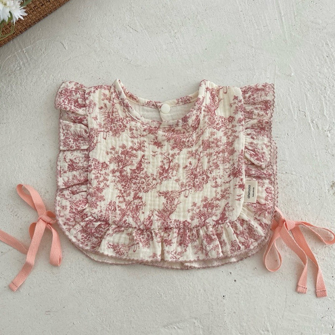 寶寶圍兜 嬰兒口水巾 純棉四層紗 花邊設計 I96010, 復古花園, 1個