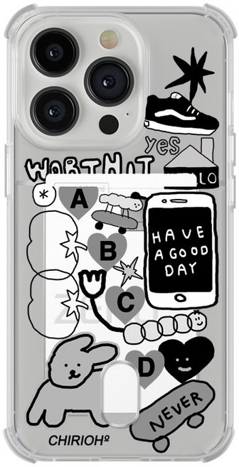 귀여운 블랙 드로잉 스타일 투명젤리 카드수납젤리 케이스