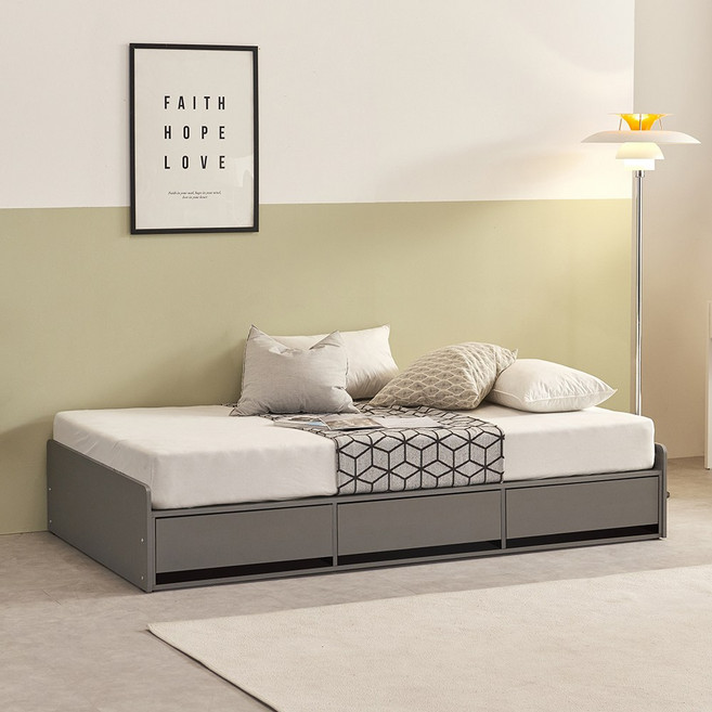 니드 수납형 서랍형 침대프레임 SSQ, 그레이/3단서랍형