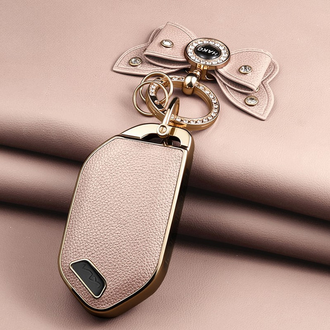 HAKO 소프트 가죽TPU 차키케이스+나비키링 (기아호환), K-13(7버튼), 핑크베이지