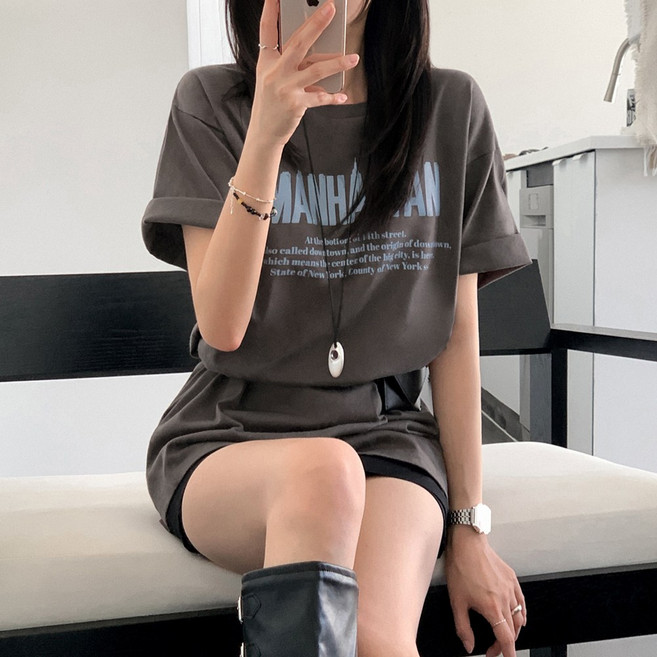 티데일리 맨해튼 프린팅 오버핏 17수 빅사이즈 라운드 반팔 티셔츠