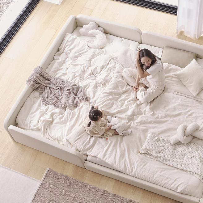 아씨방가구 슬림 저상형 패밀리침대 세이프형 SS+Q (독립매트), 파스텔화이트