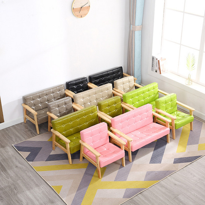 Mochae 유아소파 원목 어린이 쇼파 아기 소파 어린이의자 바른자세 유아 소파 프리미엄 쇼파 PU소파 소프트의자 1인/2인 소파 아기가구 아이 선물, 브라운