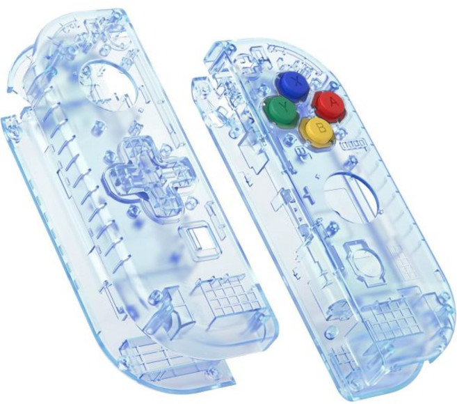 익스트림레이트 투명 클리어 조이콘 핸드헬드 컨트롤러 하우징 D패드 버전 풀 세트 버튼 포함 DIY 교체용 셸 케이스 닌텐도 스위치 및 OLED 조이콘용 – 콘솔 미포함, Glacier Blue, 1개