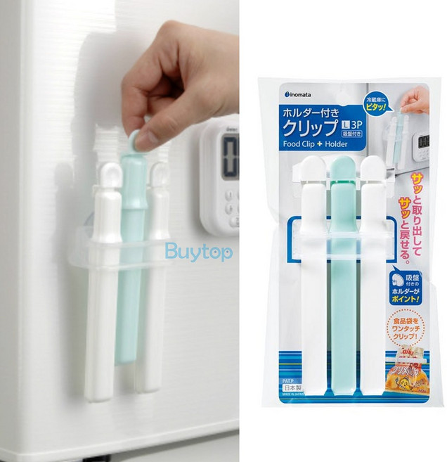 일본 이노마타 봉지 집게 밀봉집게 과자집게 홀더 포함 L사이즈, 1세트, 혼합색상