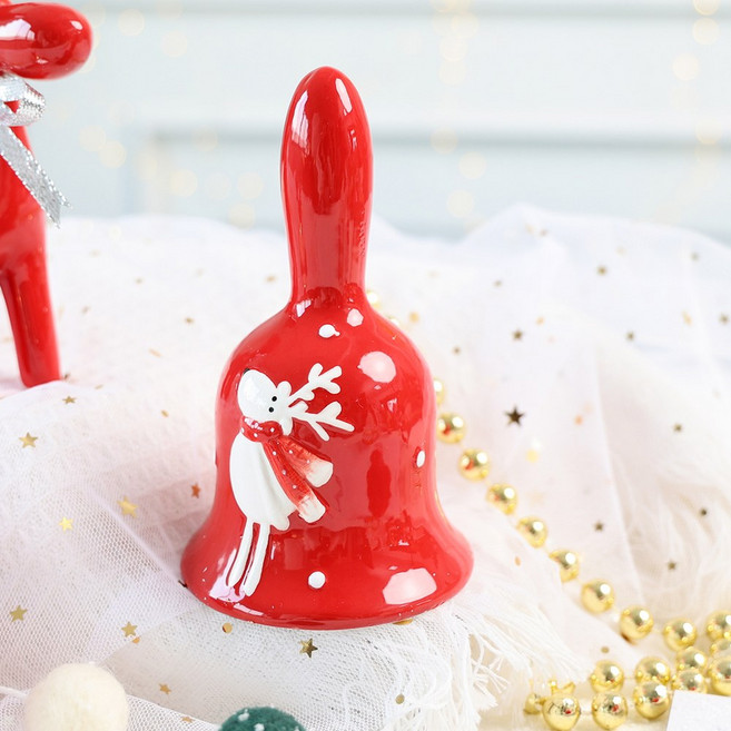 장식 트리 미니 용품 시즌 핸드벨 세라믹 루돌프, 빨간 손방울 흔들리면 소리가 나, 1개