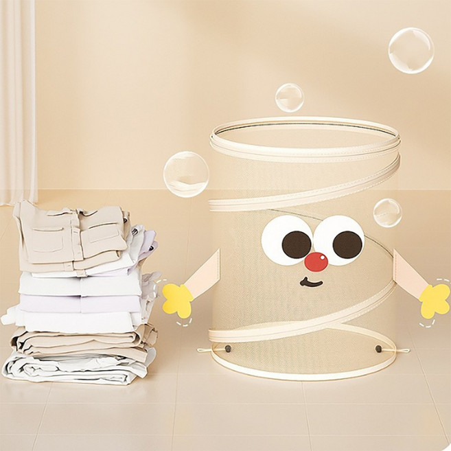 이지몰 캐릭터 메쉬 빨래 바구니 빨래통, 핸들 바구니