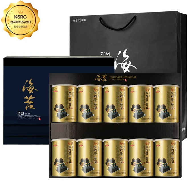 명품 해달음 광천 특호 트러플 돌김 도시락캔김 고급 답례품 쇼핑백포함 10P 선물세트, 1세트