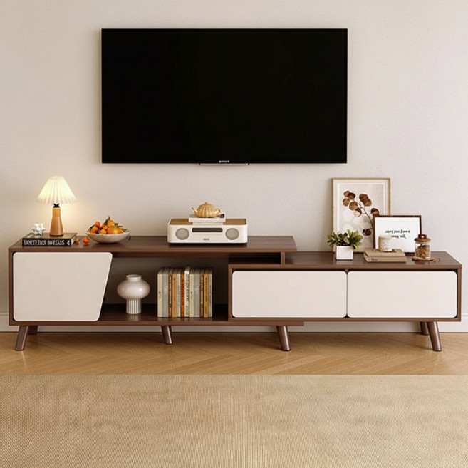 라온프리 확장형 TV 티비다이 거실장, 월넛