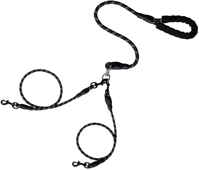 엉킴 방지 강아지 2in1 회전식 리드줄, 1개, 블랙