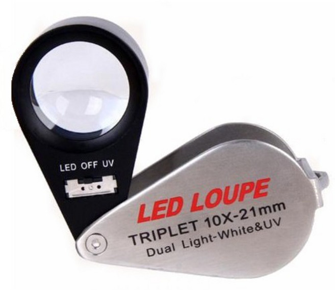 LED 珠寶放大鏡 10X-21mm 雙光源, 1個