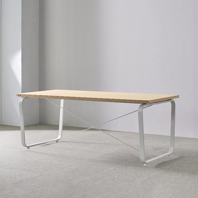 데임 B형 사무용 회의테이블 1800x900, 화이트프레임, 오크, 화이트프레임