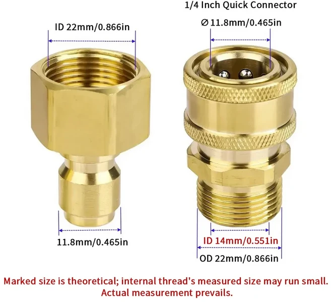 1/4인치 퀵 커넥트 M22 압력 세척기 어댑터 - 세척 건 및 호스용 호환 용품 연결 세차 액세서리, 01 E