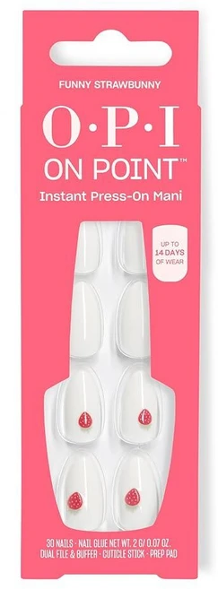 OPI On Point Funny Strawbunny | 쇼트 아몬드 세미 쉬어 소프트 화이트 네일 아트 프레스 온 네일 | 접착제 포함 30개 | 오래 지속 재사용 가능, Almond, Funny Strawbunny | Semi-Sheer - 쿠팡