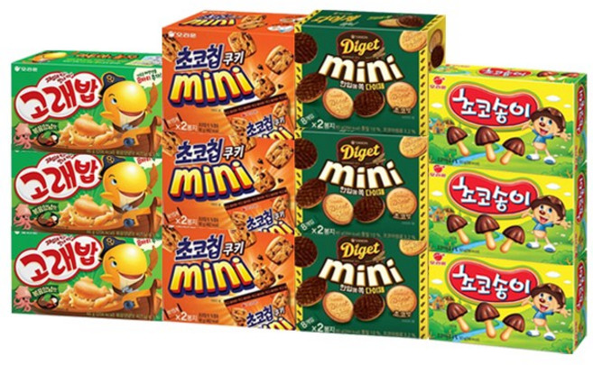 오리온 고래밥46g 초코칩쿠키미니90g 다이제미니 80g 초코송이 50g, 1세트, 798g