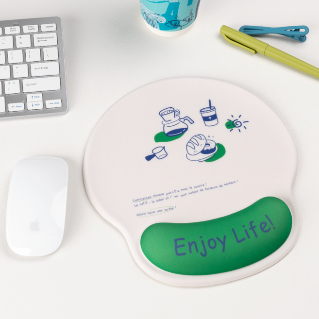 커피 타임 디자인 마우스패드 손목받침포함 미끄럼방지, 1개, 초록색