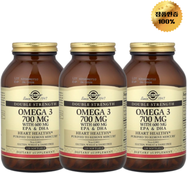 2+1 솔가 오메가3 EPA DHA 700mg 소프트젤 120정, 120회분, 3개