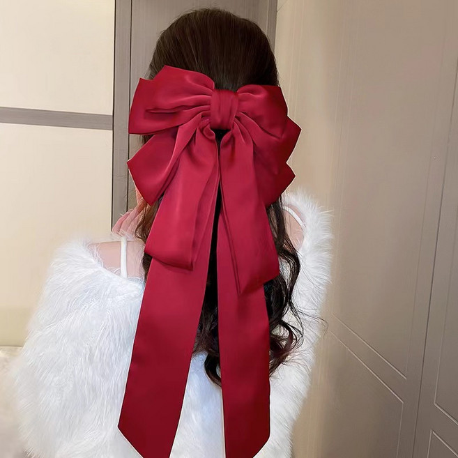 하이유니 심플 공단 롱리본 자동핀 헤어핀