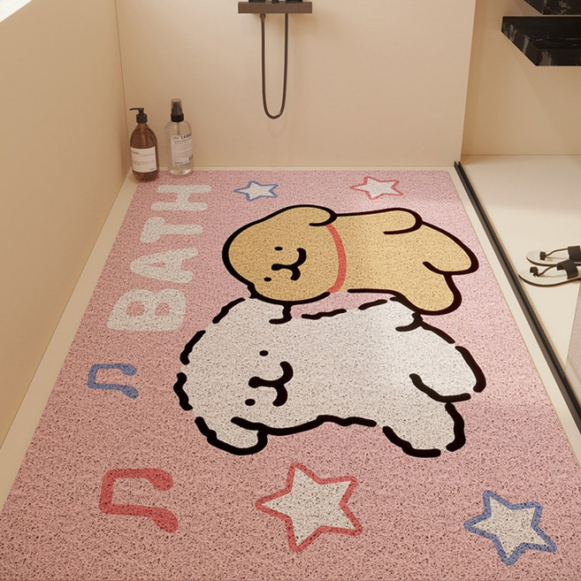 피제이와이 캐릭터 욕실 화장실 미끄럼방지 물빠짐 자연건조 매트, 핑크, 1개