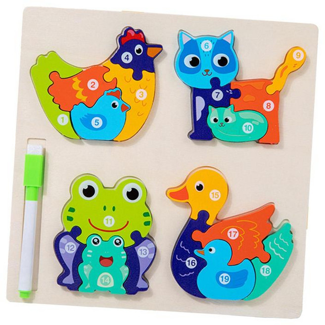 GHSHOP 나무 퍼즐 퍼즐 몬테소리 퍼즐 모양 만화 나무 블록 어린이를위한 나무 유아 퍼즐 3-5 세 초급 선물, 22.3cmx22.3cmx1.4cm, 목재, 목장, 1개