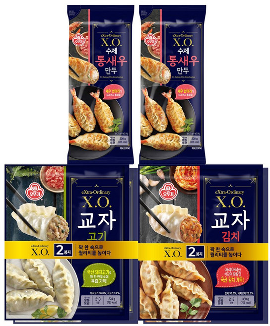 오뚜기 X.O. 수제 통새우만두 200g 2개 + X.O. 교자김치 (360gX2) 1개 + X.O. 교자 (324gX2) 1개 (총 6개), 324g