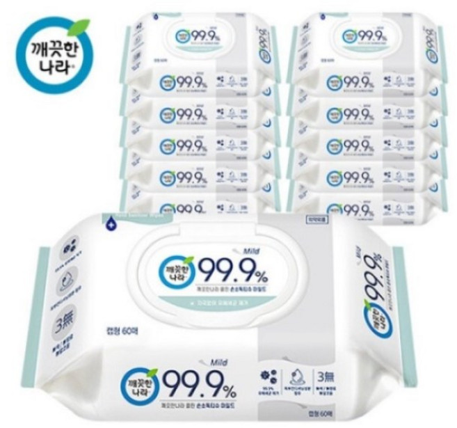깨끗한나라 클린 손소독 티슈 마일드 캡형, 5팩, 60매