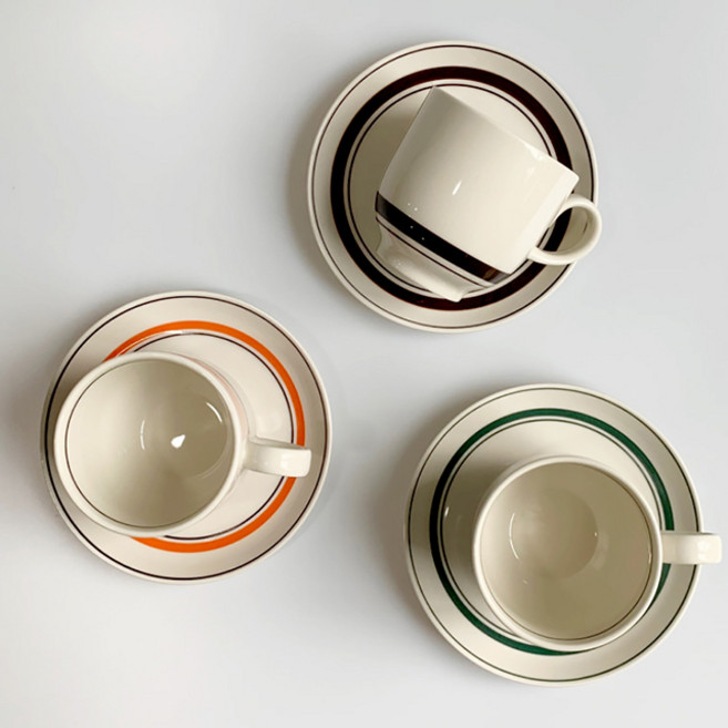 큐스토어 카네수즈 스노우 톤 시리즈 - 커피잔 홍차잔 라떼잔 소서 받침대 세트 1호 (S) 165cc) 커피잔세트, 1세트, 브라운