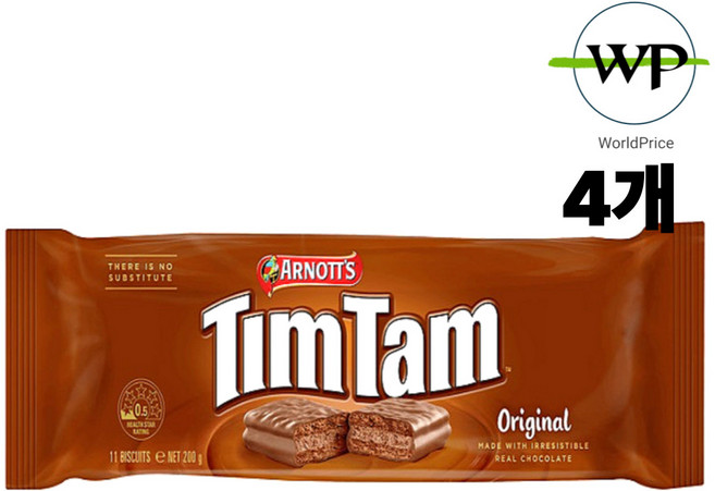 Arnotts 아노츠 오리지널 Tim Tam 초콜릿 비스킷 스낵 200g 4팩, 4개
