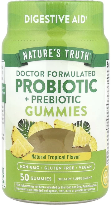 Nature's Truth 프로바이오틱 + 프리바이오틱 구미젤리 천연 트로피컬 구미젤리 50개, NaturesTruth프로바이오틱프리바이오틱구미젤리천연, 1개, 50정 - 쿠팡