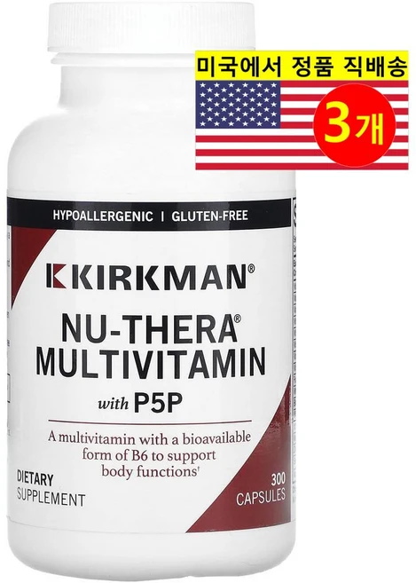 Kirkman Labs 커크맨 랩스 Nu-Thera 멀티비타민 P5P 함유, 300정, 3개 - 쿠팡