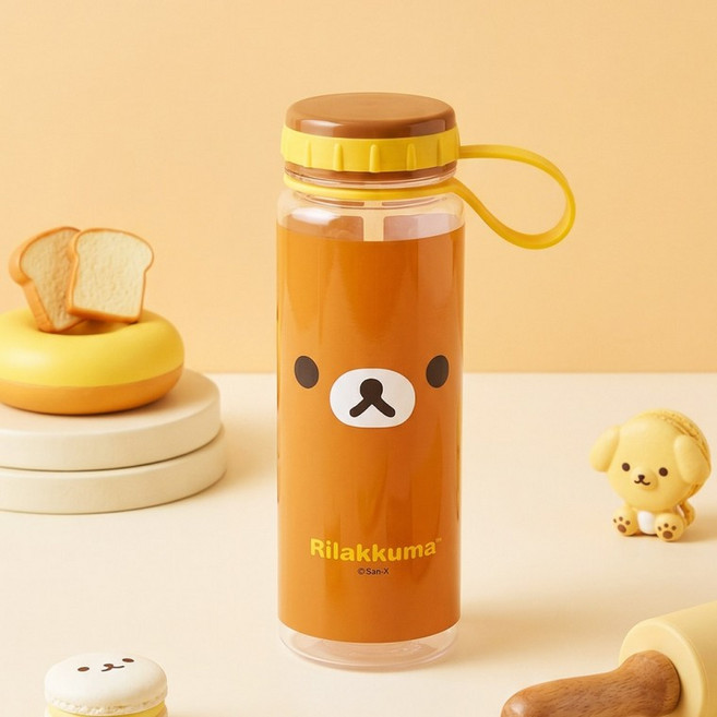 [잼뽀니] 산본점 리락쿠마 핸들 물통 500ml(얼굴)-브라운 [B2-464896] **여행할때 휴대가 편리하면 언제 어디서나 간편하게 사용할수있는 물병입니다**, 1개, 500ml, 브라운