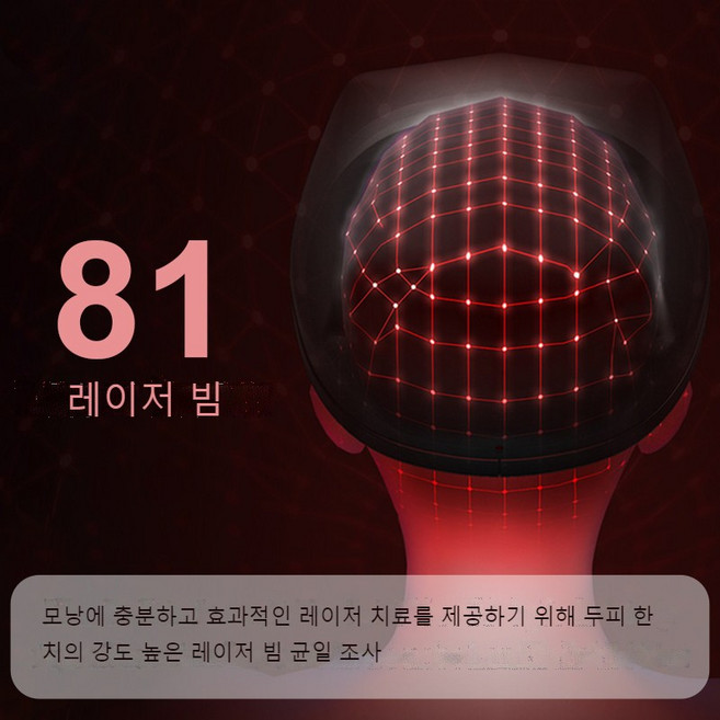 두피 관리기 케어 기기 LED 레이저 탈모 방지 LLLT저에너지 레이저, LLLT 저에너지 레이저, 81PCS, 2500mah