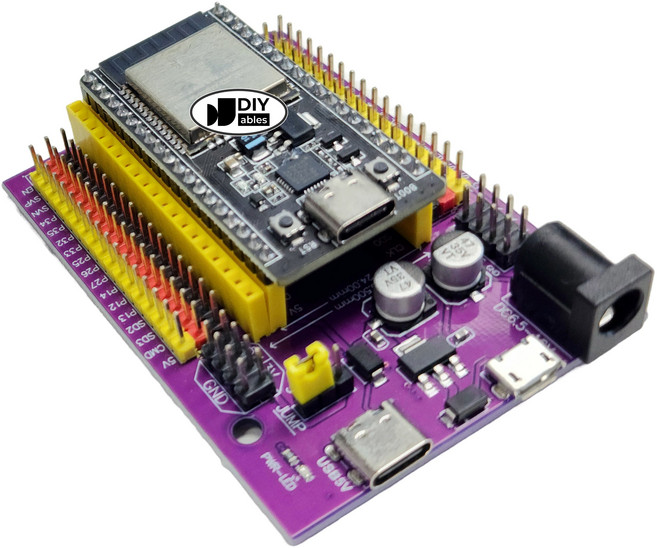 ESP32 개발보드 + 38핀 확장 보드 세트 USB Type-C CP2102 듀얼코어 WiFi 블루투스 아두이노 IDE 및 마이크로파이썬 호환 DIYables