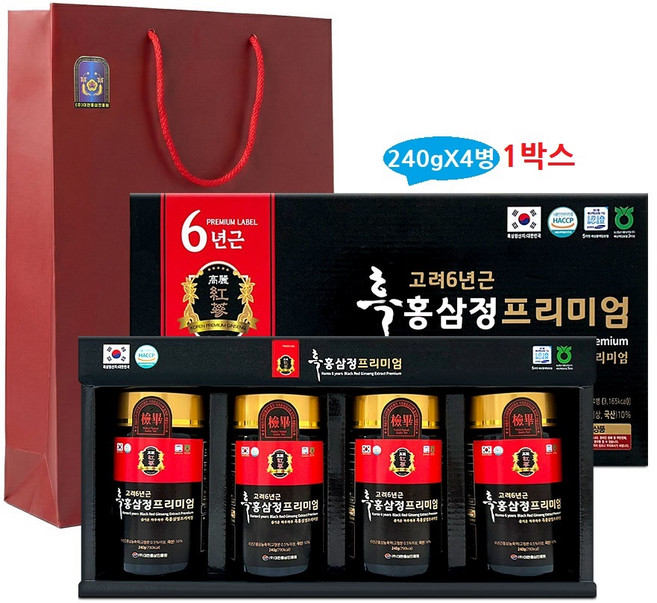 고려6년근 흑홍삼정 진액 엑기스 떠먹는 홍삼 농축액 국내산 부모님 건강 선물세트 960g[240gX4병], 1세트, 960g