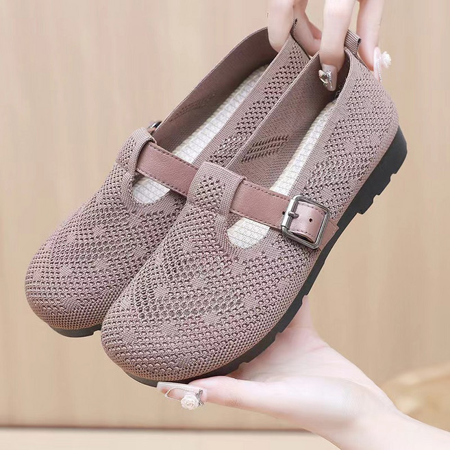 DarjinQD 여성 슬립온 컴포트 푹신푹신 니트 메쉬 미끄럼방지 슬립온 가볍고 편한 여름 펀칭 단화 신발 니트 스판 어머니 컴포트화 여성 스니커즈 운동화 엄마 샌들1595