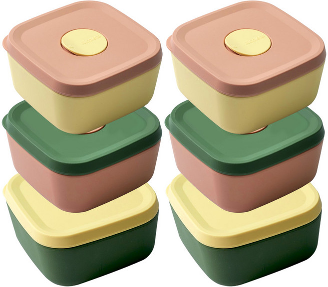 국산 실리콘밥팩 냉동밥보관용기 전자레인지 밀폐 소분용기 350ml, 그린+피치+버터, 6개