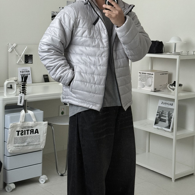 르위 가벼운 오버핏 후드 경량 숏패딩 웰론 스트링 투웨이 빅사이즈 남녀공용