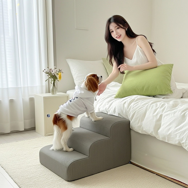 라이프온 사뿐오름 폭신 강아지 계단, 소프트 그레이, 1개