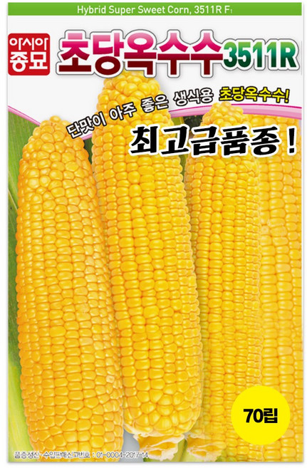 아시아종묘 최고급종 초당옥수수 씨앗 70립 생식용 초당 옥수수씨 종자, 1개
