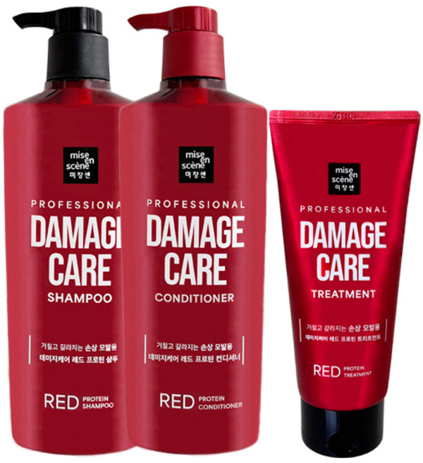 미쟝센 데미지케어 레드 프로틴 샴푸 680ml + 컨디셔너 680ml + 트리트먼트 330ml, 1개, 680ml + 680ml + 330ml
