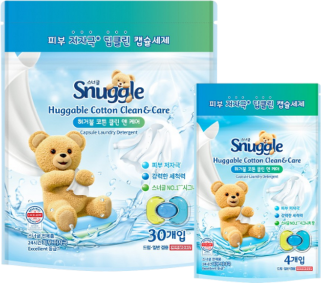 스너글 초고농축 캡슐 세탁세제 허거블 코튼 클린 앤 케어 30개입 + 4개입