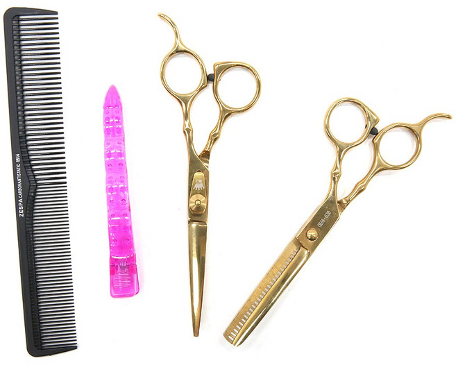 제스파 아이유 전문가용 미용 가위 4종 세트, ZP224G(골드), 1개