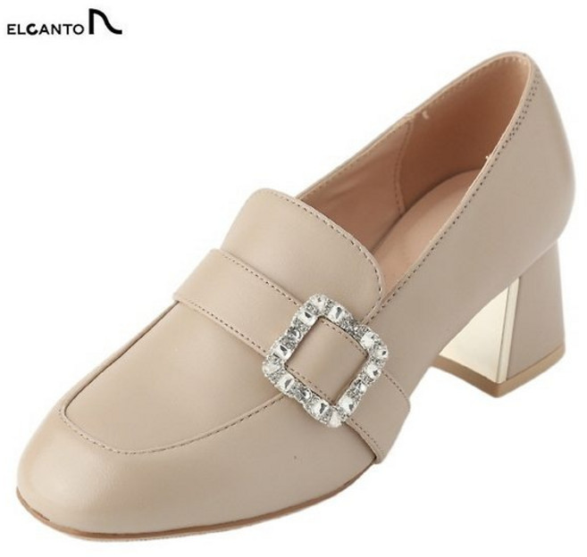 엘칸토 [BEST] 초경량 여성 미들힐 로퍼 부드러운 양가죽 격자무늬쿠션!! 발편한 5CM 넓은굽 여성로퍼 블랙/베이지