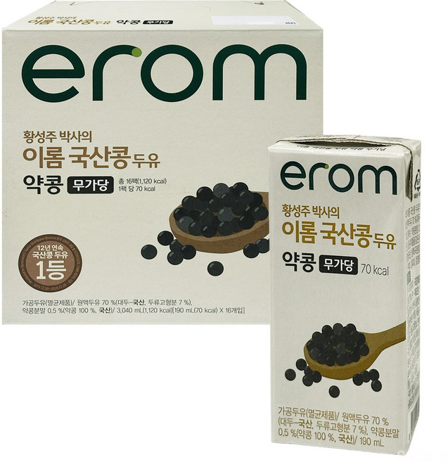 이롬 무가당 국내산 약콩 두유, 16개, 190ml