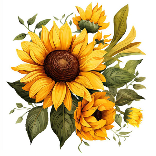 월간리빙 꽃 해바라기 포인트 벽지 스티커 3개, 해바라기 센터피스