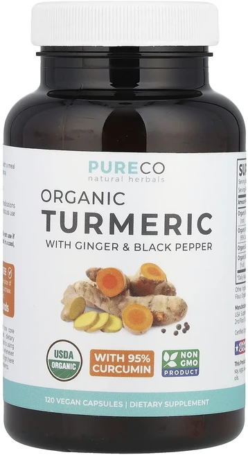 새해 첫좋은선물 Pure Co. 유기농 강황 생강 및 흑후추 베지 캡슐 120정 제대로 할인합니다, PureCo유기농강황생강및흑후추베지캡슐120정, 1개 - 쿠팡