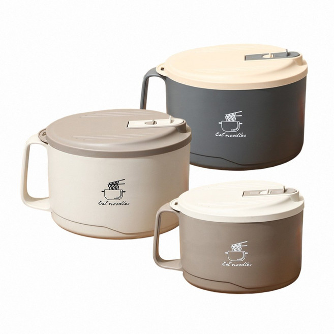 WEPAY 不鏽鋼泡麵碗 大容量隔熱瀝水碗, 1700ML【杏奶白】-贈餐具, 1個
